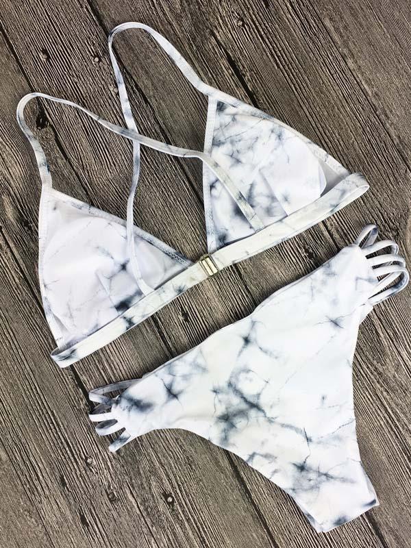 Printed Triangle Scrunch Bikini Set