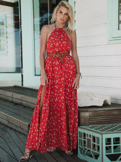 Backless Sleeveless Side Split Maxi Dresses