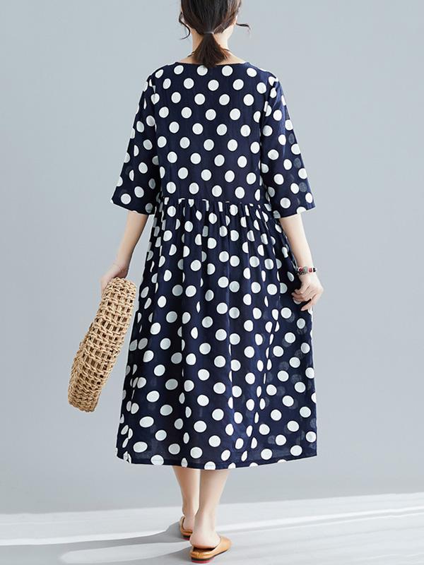 Loose A-line Polka-dot Long Dress