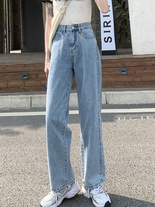 Simple High Waisted Wide Leg Jean Pants Bottoms