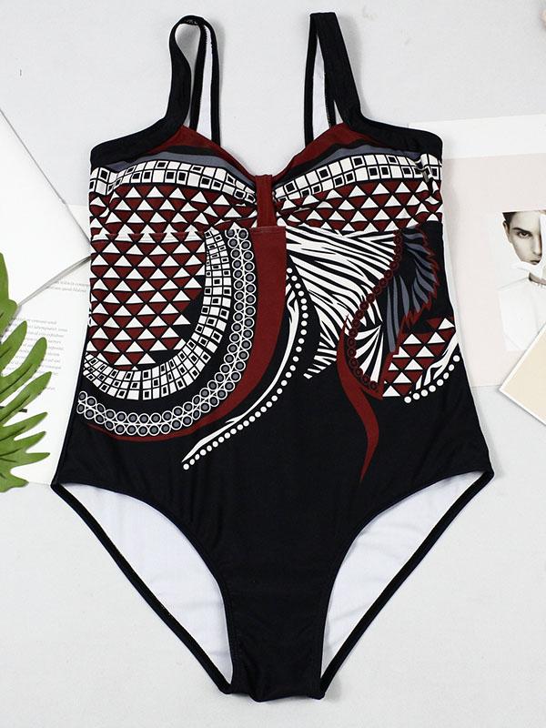 Retro Printed One-piece Swimwear