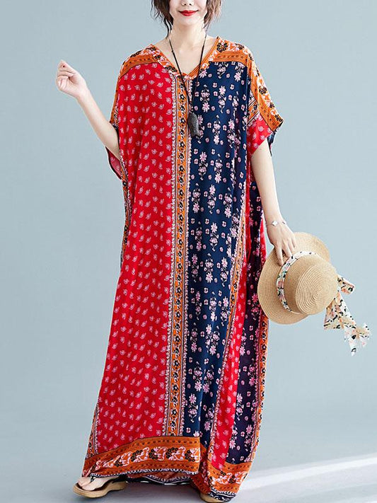 Loose National Style Retro Printed  Long Dress