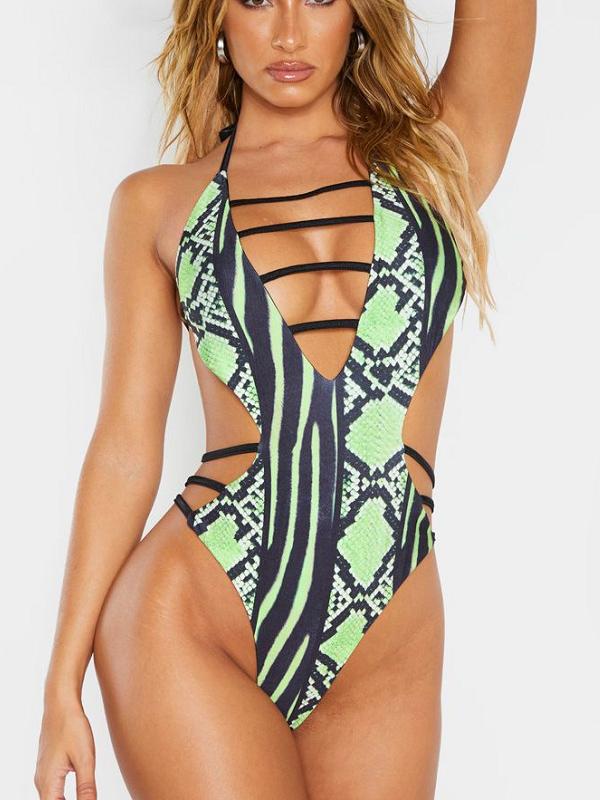 Sexy, Snaky Bandage Hollow One-Piece Type Swimwear