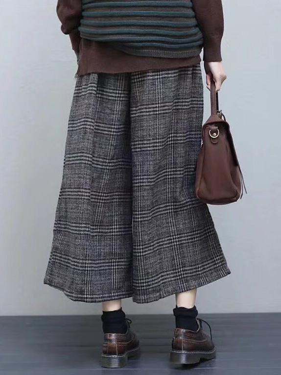 Loose Plaid Elastic waist  Wide leg Pants