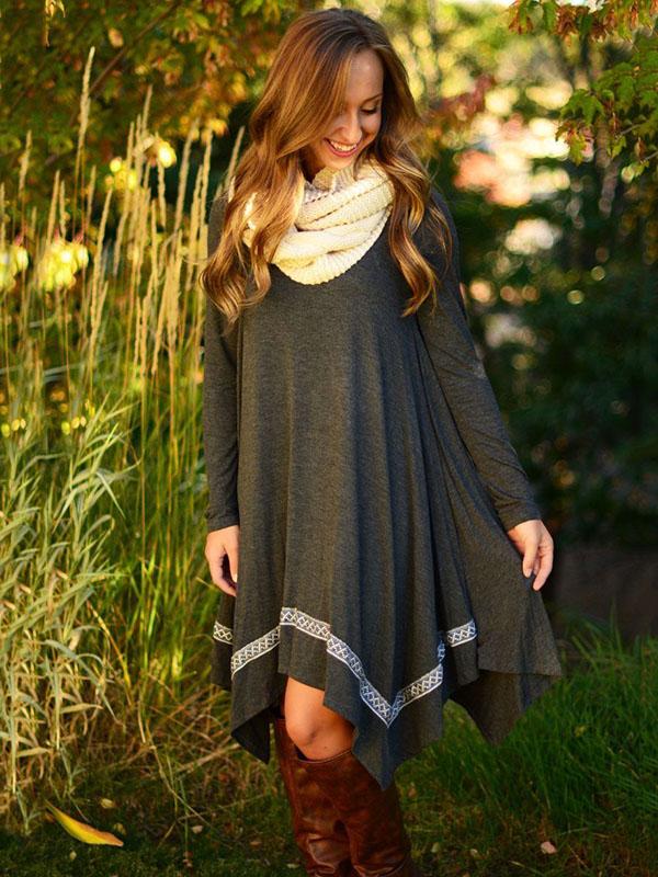 Long Sleeves Round-neck Midi Dress