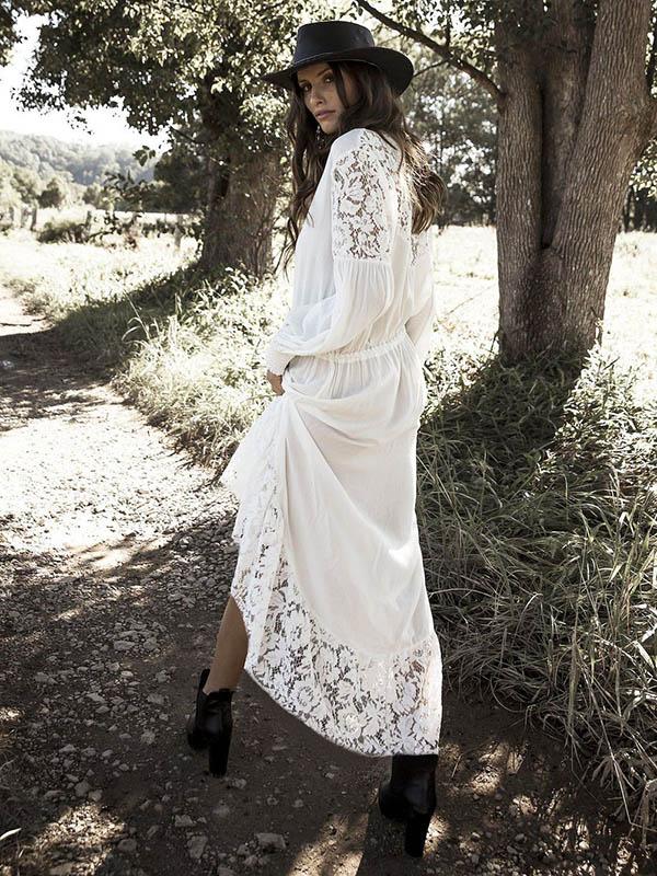 Lace Split-joint Hollow Maxi Cover-up