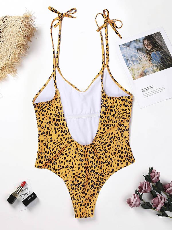 Leopard Print Knotted One-Piece Swimwear