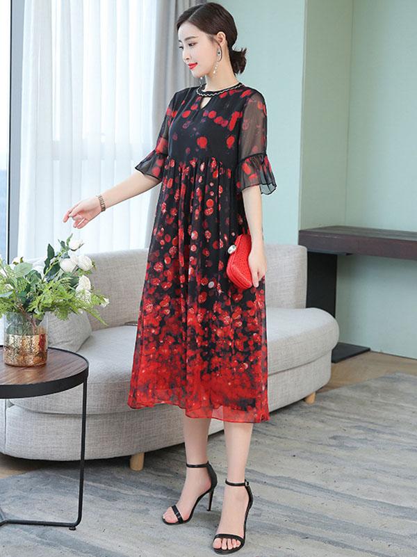 Loose Oversize Printed Polka-Dot Dress