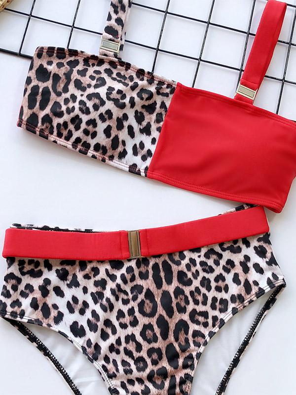 Empire Leopard Stitching Bikini Swimsuit