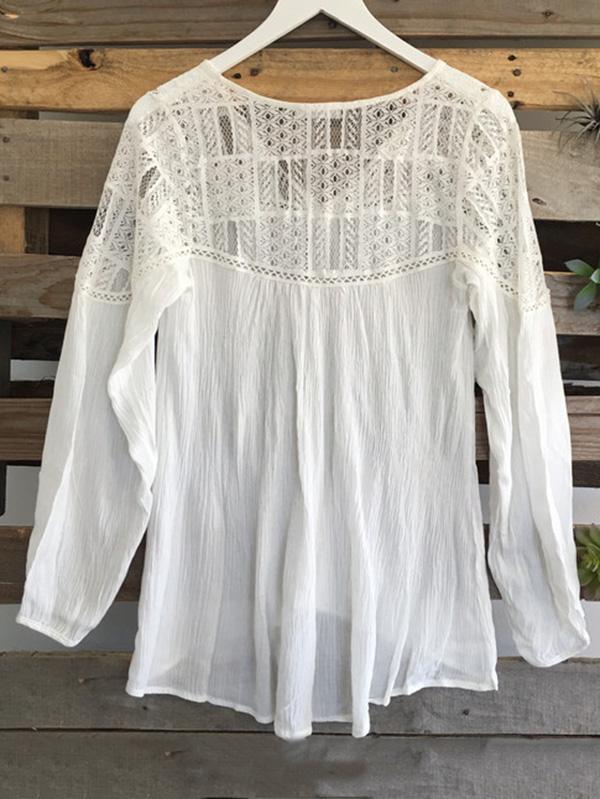 V-neck Long Sleeves Tassel Blouse Shirt Tops