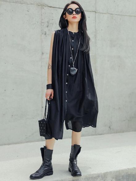 Simple Black Sleeveless See-through Long Dress