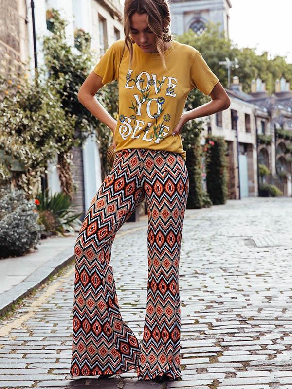 Floral Printed Bell-Bottoms Pants