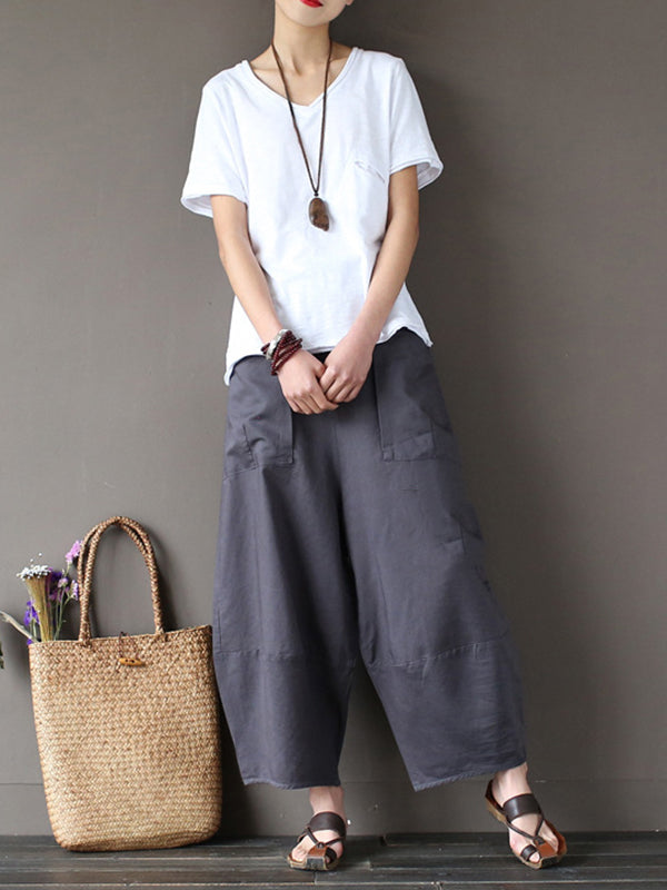 Simple 4 Colors Loose Linen Wide Leg Pants