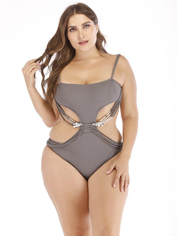 Solid Hollow Knitting One-piece Swimwear