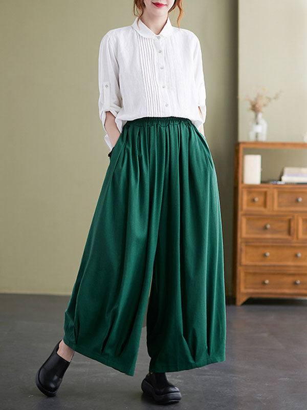 Loose Solid Color Elasticity Wide Leg Culotte Pants