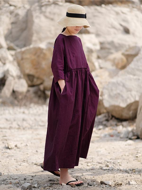 Casual Literary Square-cut Collar Long Dress