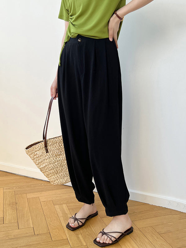 Office High Waisted Wide Leg Solid Color Trousers