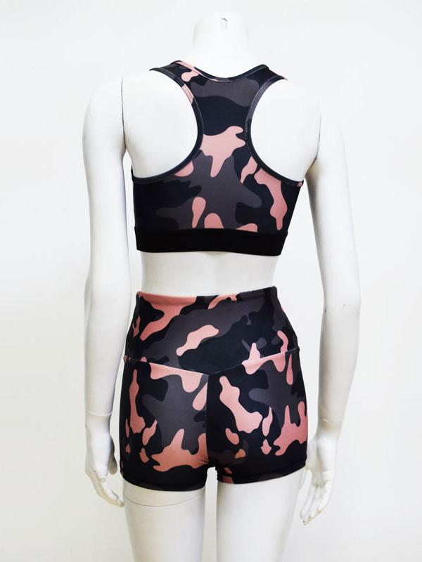 Camo Printed Sleeveless Racerback Tanks And Shorts Suits