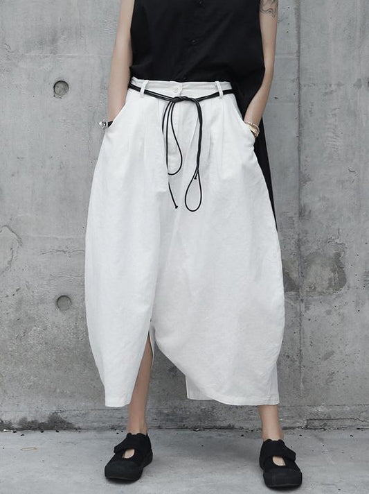 Loose White Linen Split-side Harem Pants