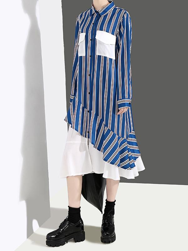 Loose Stripe Split-joint Long Dress