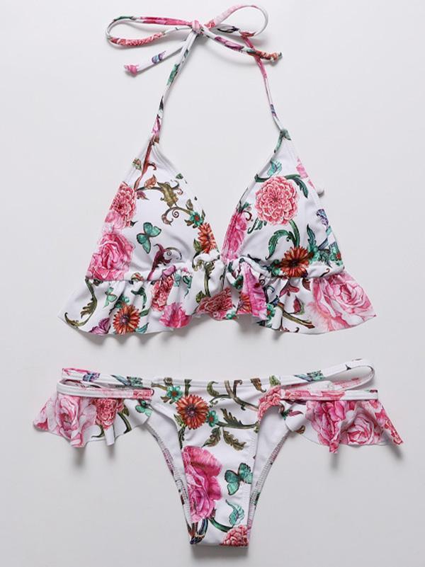 Ruffled Print Bikini Swimsuit