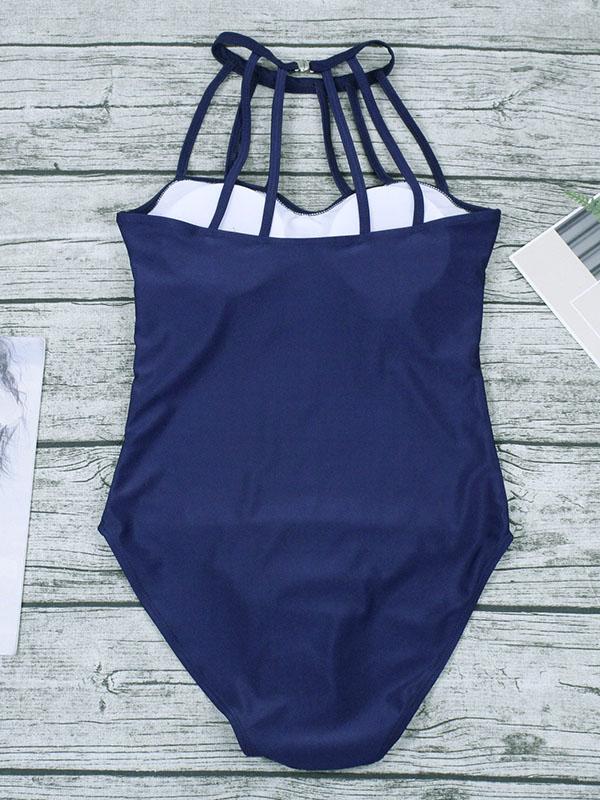 Plain Straps Backless One-Piece Swimwear