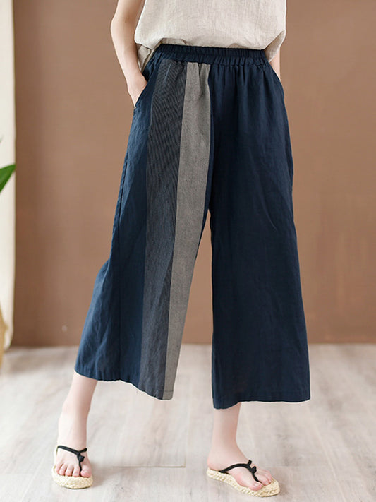 Vintage Casual Linen Striped Wide Leg Pants