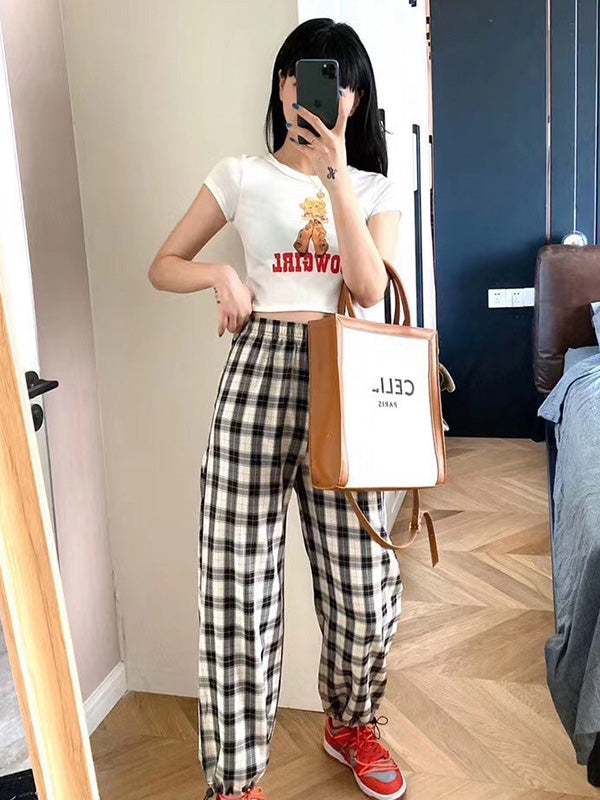 Casual Sports Color Block Drawstring Column Empire Waisted Pants