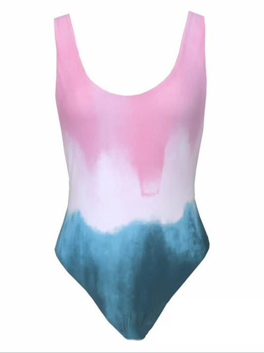 Sexy Round Collar Fade Color One-Piece Swimwear