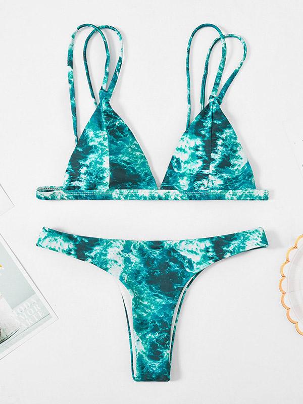 Ocean-Printed Bikini Swimsuit