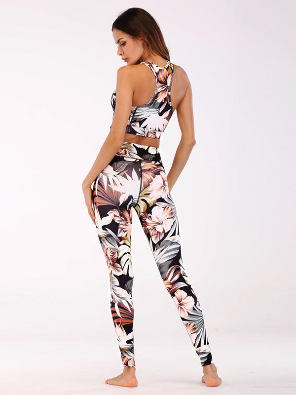 Floral Printed Wrap Sports Yoga Suits