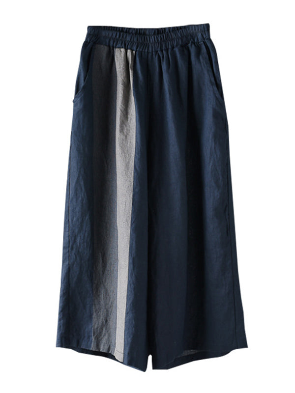 Vintage Casual Linen Striped Wide Leg Pants