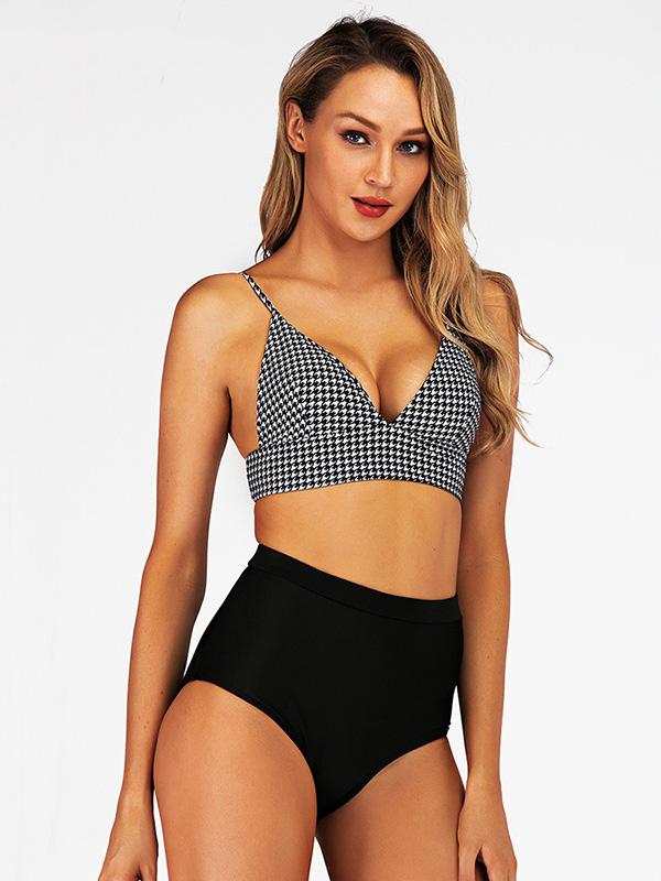 Plaid Empire Backless Bikini Swimwear