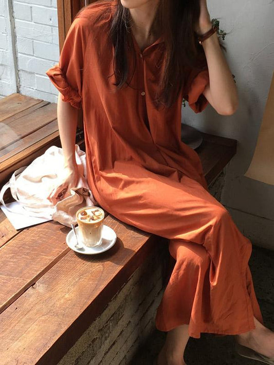 Oversize Solid V-neck Blouse Dress