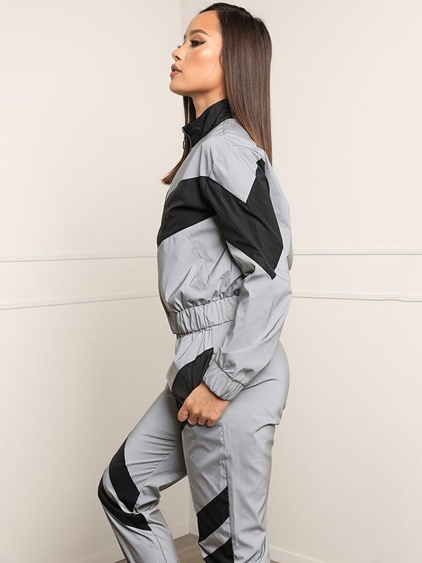 Patchwork Zipper Sport Jackets And Casual Pants Suits