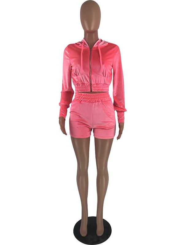 Solid Color Loose Hooded Sweatshirt&Shorts Suits