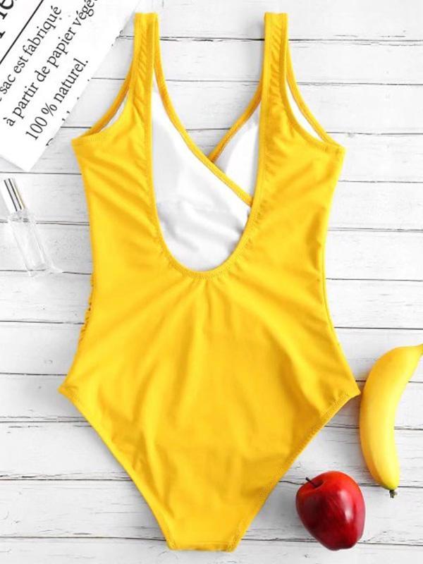 Solid Color Pleated One-Piece Swimsuit