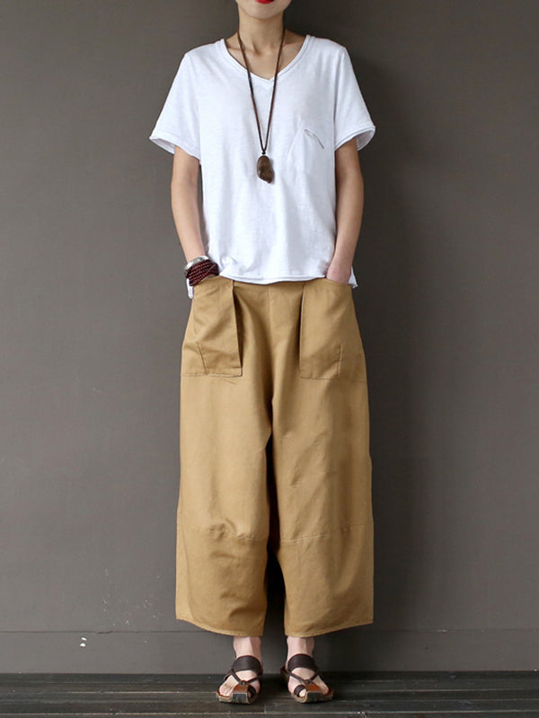 Simple 4 Colors Loose Linen Wide Leg Pants