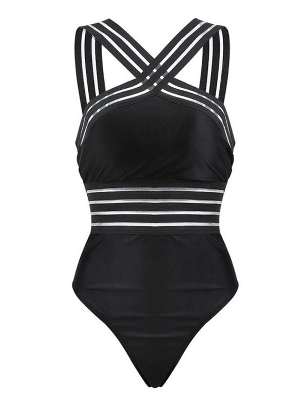 Cross Backless Plain One-piece Swimsuit