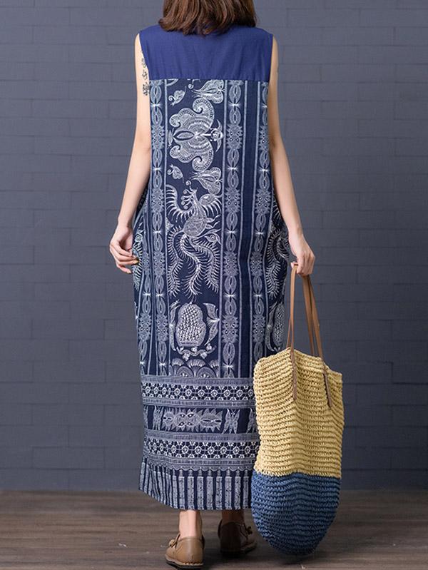 Loose National Style Sleeveless Long Dress