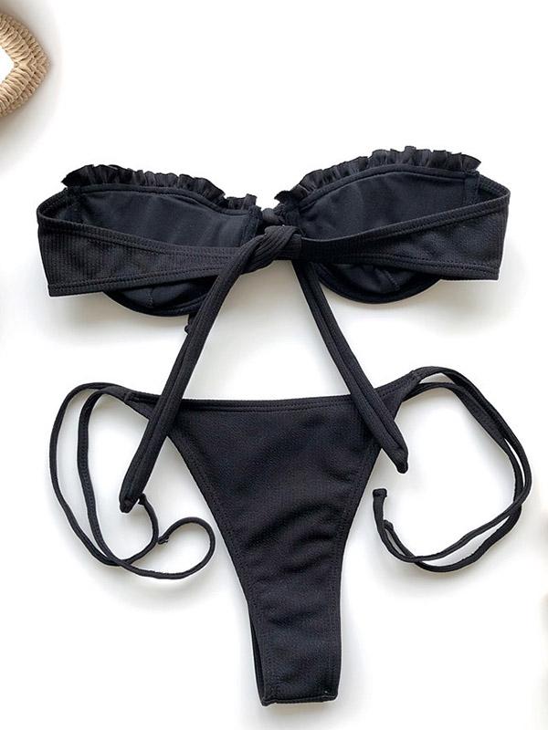 Ruffled Bandage Underwired Split Bikini Swimsuit