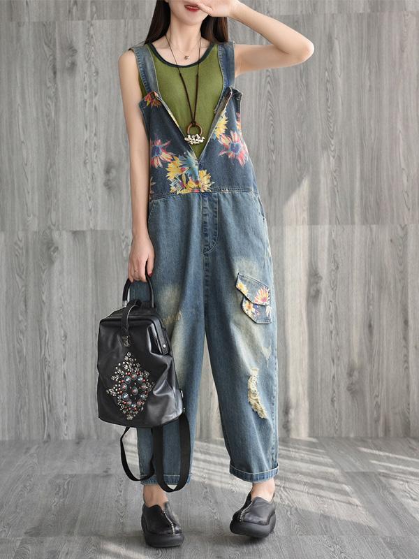 Retro Literary Printed Jumpsuit