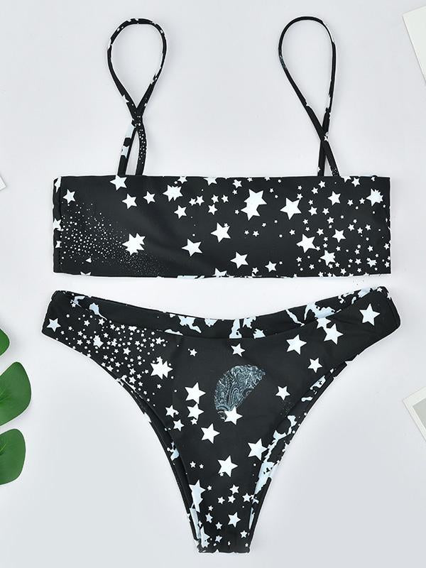 Sexy Strapless Starry Sky Printing Split Type Bikini Swimsuit