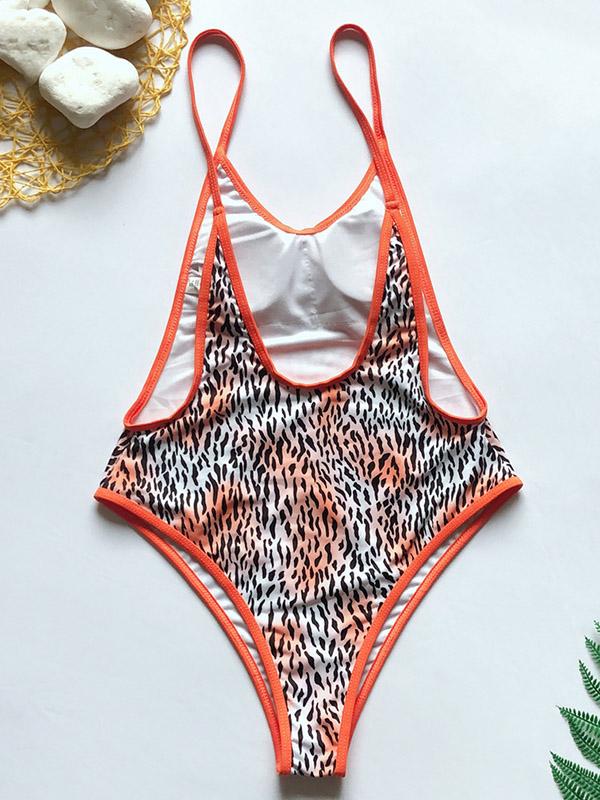 Leopard-Print Backless One-Piece Swimwear