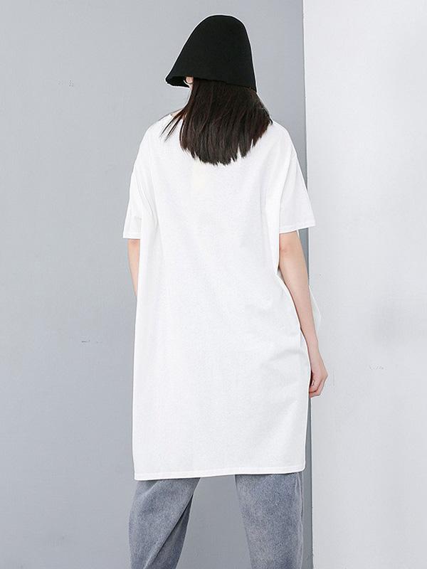 Solid Asymmetric Round-neck T-Shirt Skirt