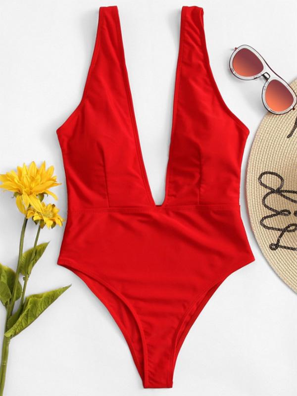 Sexy Deep V-Neck Type One-Piece Swimwear