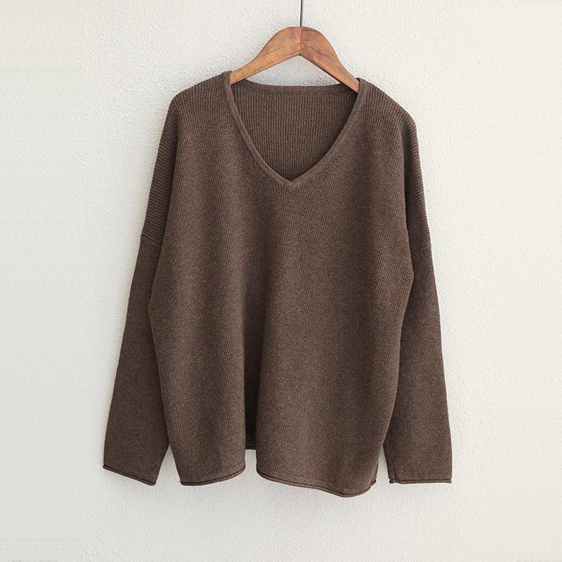 V-Neck Loose Curling Literary Casual Sweater