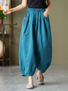 Simple Casual Loose Linen Solid Color Pleated Drawstring Knickerbockers