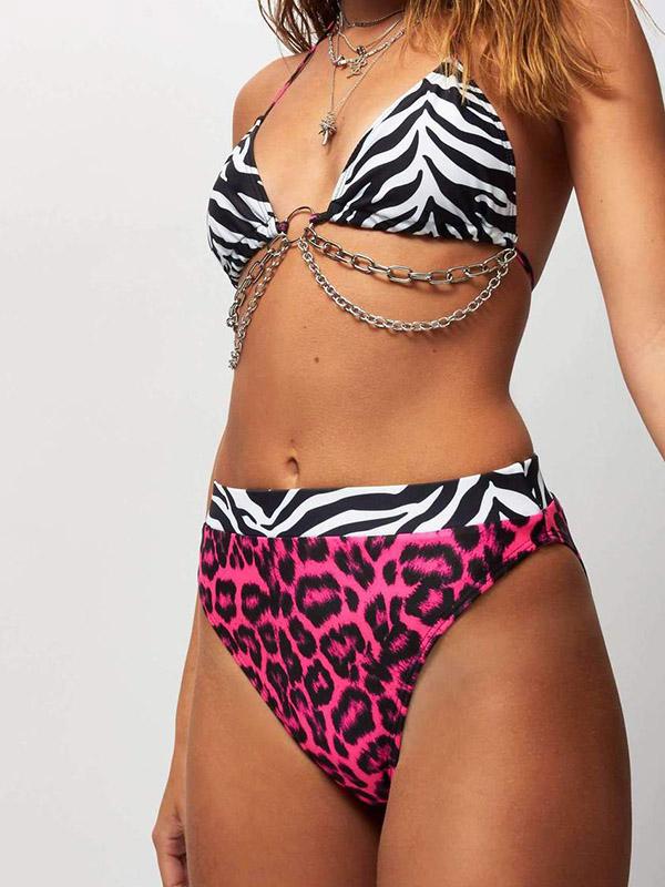 Animal Print Split-Joint Triangles Split Bikini Swimsuit