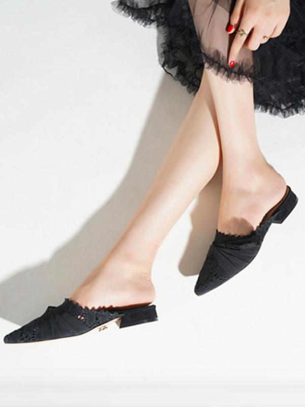 Bowknot Hollow Cross Strap Pointed Shoes